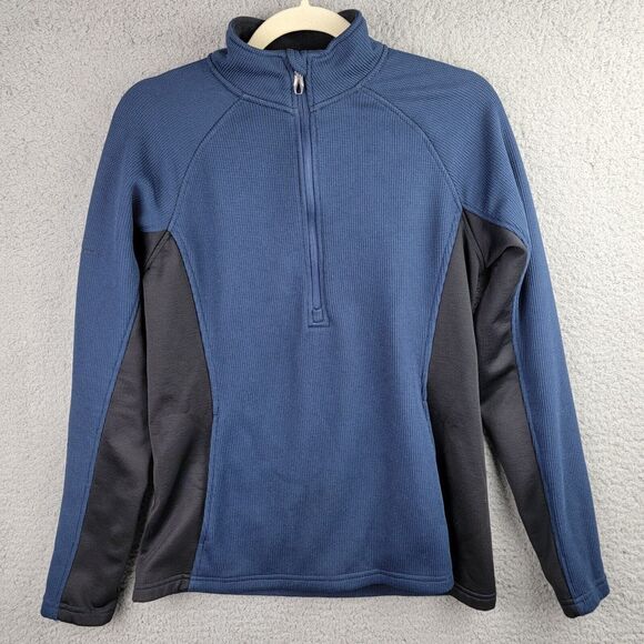 Spyder Waffle Fleece Quarter Zip Pullover Medium Blue Black Athletic Stretch Top - Picture 15 of 16
